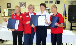 The graduates each received a Certificate of Graduation and a Leadership pin.  Shown in the photo from left to right are Unit Secretary Ginny Ashley, Leadership Instructor Liz Foster, State Historian Elaine Garlow and Unit Vice President Johanna Roberts. 